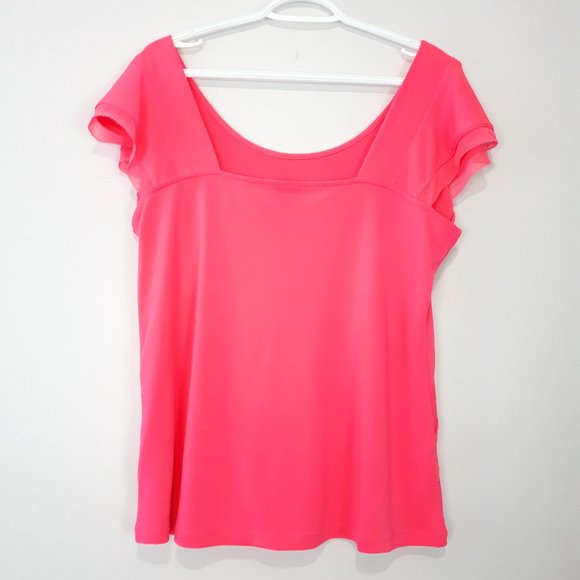 WORTHINGTON Neon Pink Flare Cap Sleeve Shirt - Picture 3 of 5